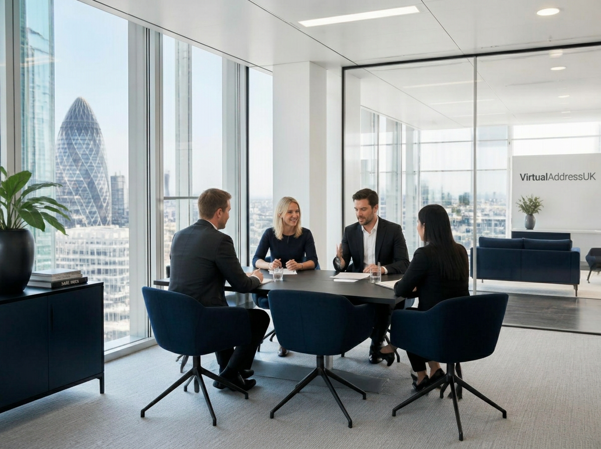 VirtualAddressUK team meeting in a bright modern UK office